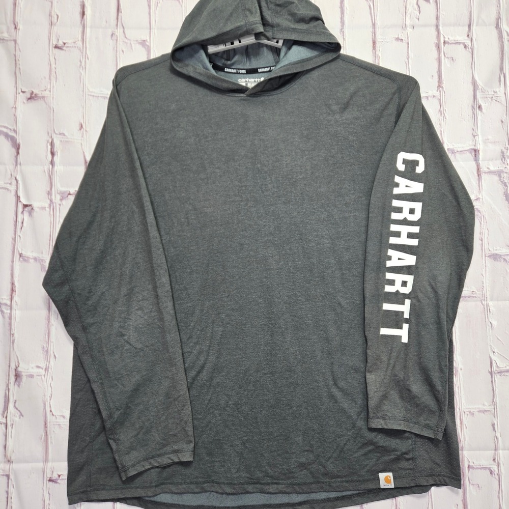 Carhartt Force Hooded T-Shirt Gray Graphic Relaxed Fit Workwear Mens 2XL